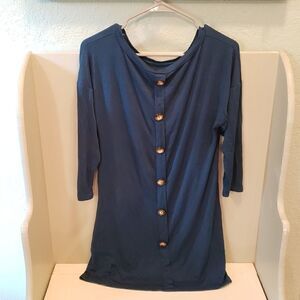 Emerald Teal Stretch Tunic Top Button Detail